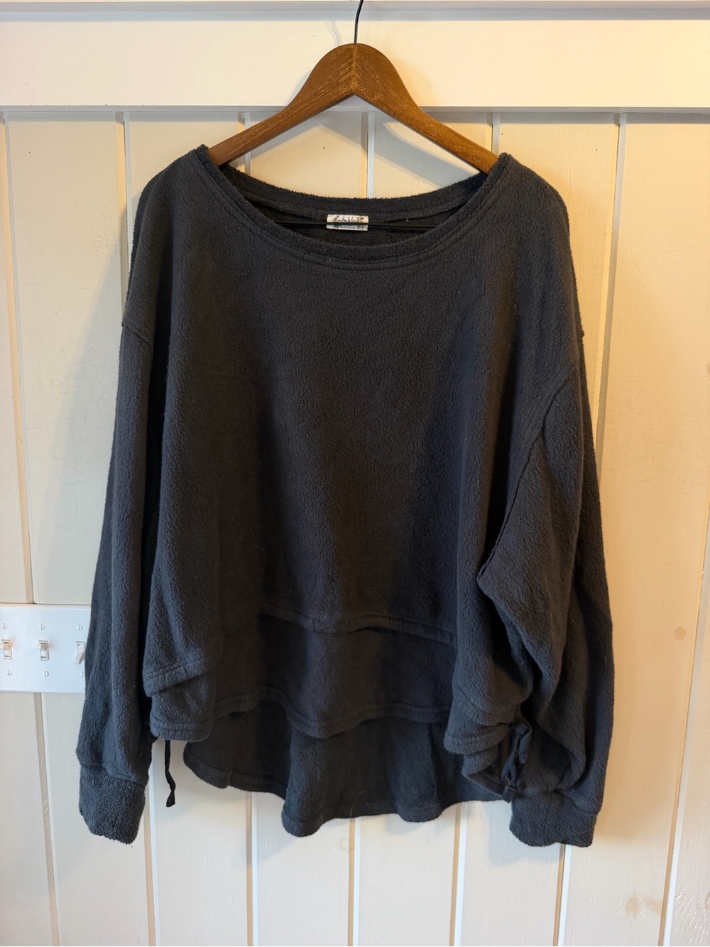 Free People Charcoal Gray Oversized Sweatshirt, Side Ties, Oversized, Size XL